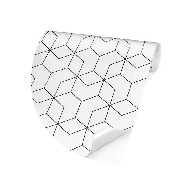 Carta da parati rotonda autoadesiva - cubi tridimensionali modello di linea
