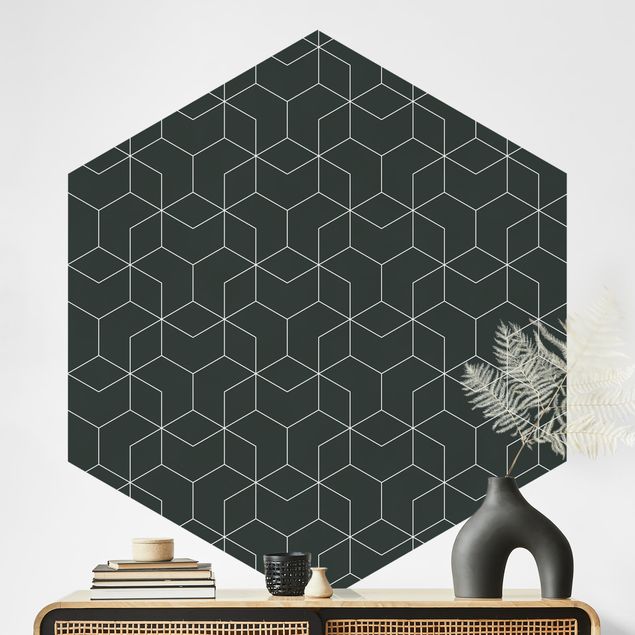 Carta da parati esagonale Disegno cubo tridimensionale