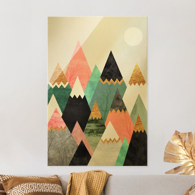 quadro astratto moderno Montagne triangolari con punte dorate