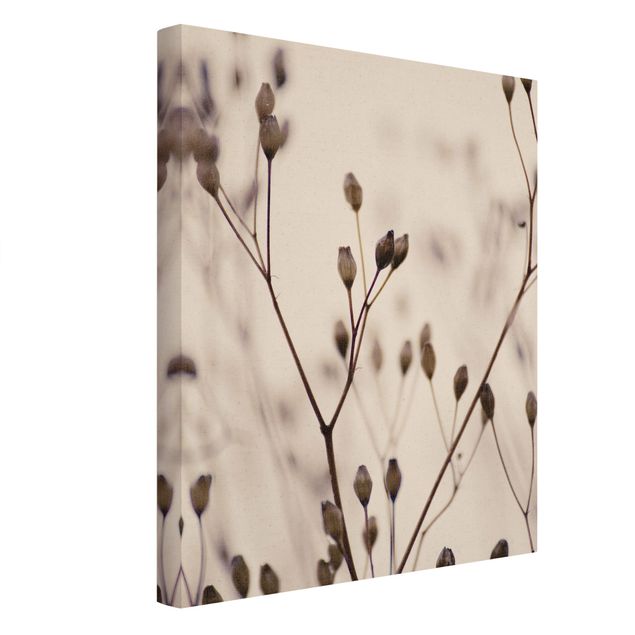 Quadro su tela naturale - Gemme scure su ramo di fiori selvatici - Formato verticale 3:4