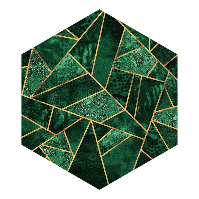 Carta da parati esagonale adesiva con disegni - Smeraldo scuro con oro