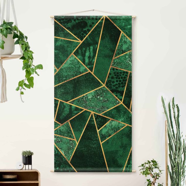 quadro astratto moderno Smeraldo scuro con oro
