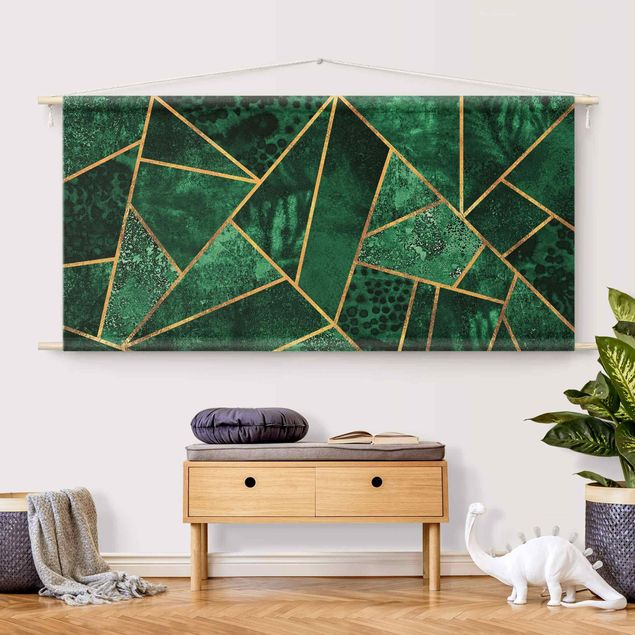 quadro astratto moderno Smeraldo scuro con oro