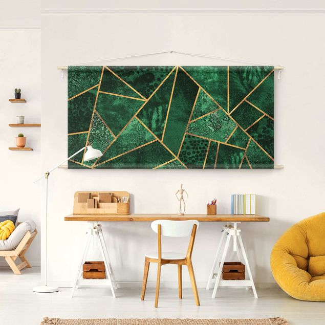 Arazzi da parete moderno Smeraldo scuro con oro