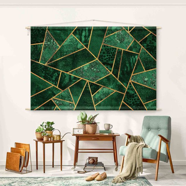 Arazzi da parete moderno Smeraldo scuro con oro