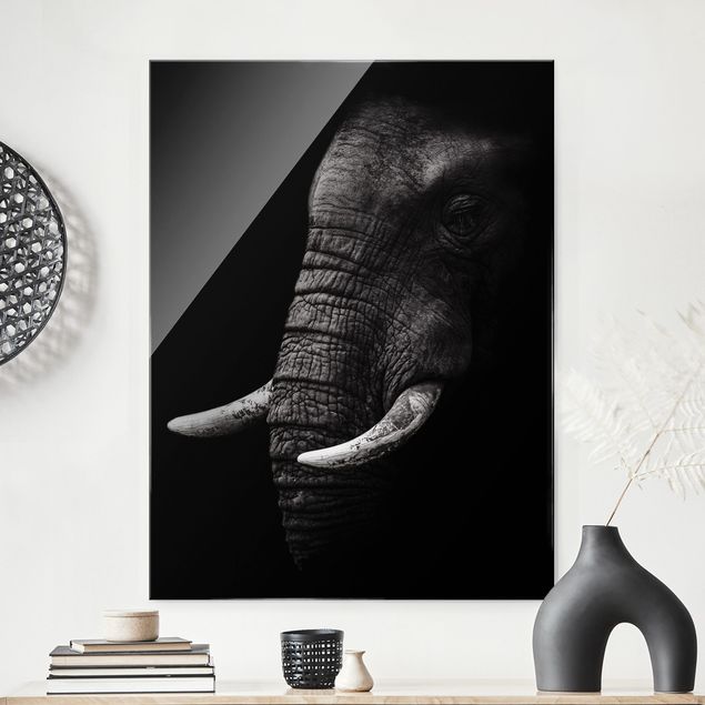 Lavagna magnetica in vetro Ritratto di elefante scuro