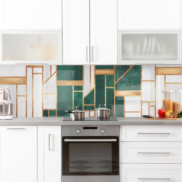 Rivestimenti cucina adesivi Geometria smeraldo e oro