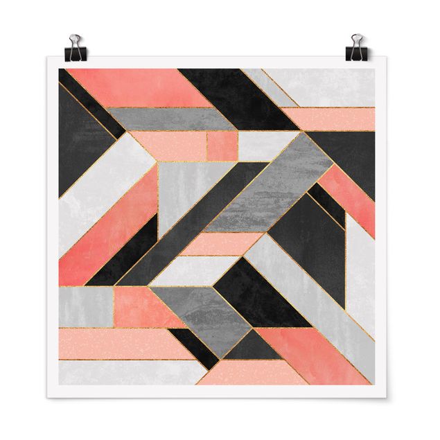 Poster - Geometria rosa e oro - Quadrato 1:1
