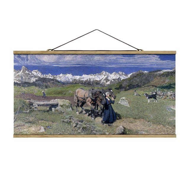 Quadro su tessuto con stecche per poster - Giovanni Segantini - Primavera nelle Alpi - Orizzontale 1:2