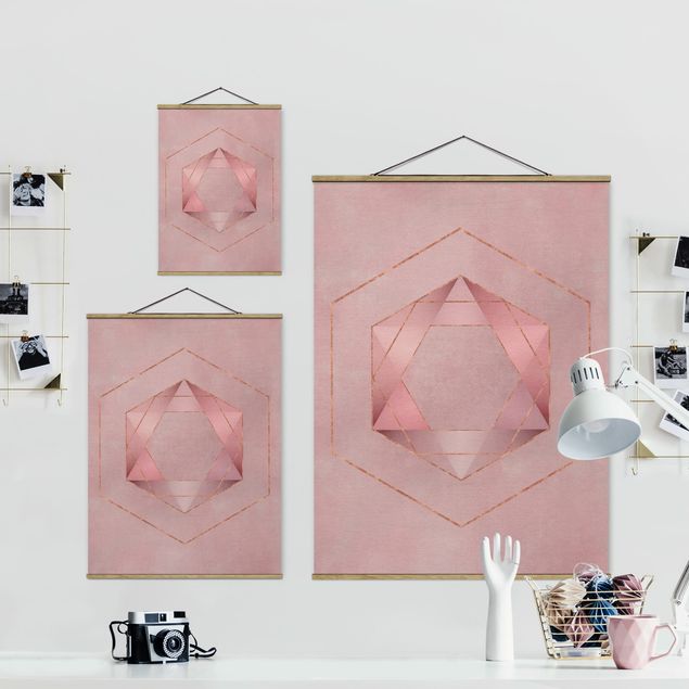 Foto su tessuto da parete con bastone - Geometria In rosa e oro io - Verticale 4:3