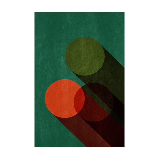 Tappeto verde Forme astratte - Cerchi in verde e rosso