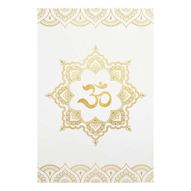 Quadro in vetro - Mandala Om Illustrazione ornamento oro bianco - Orizzontale 2:3