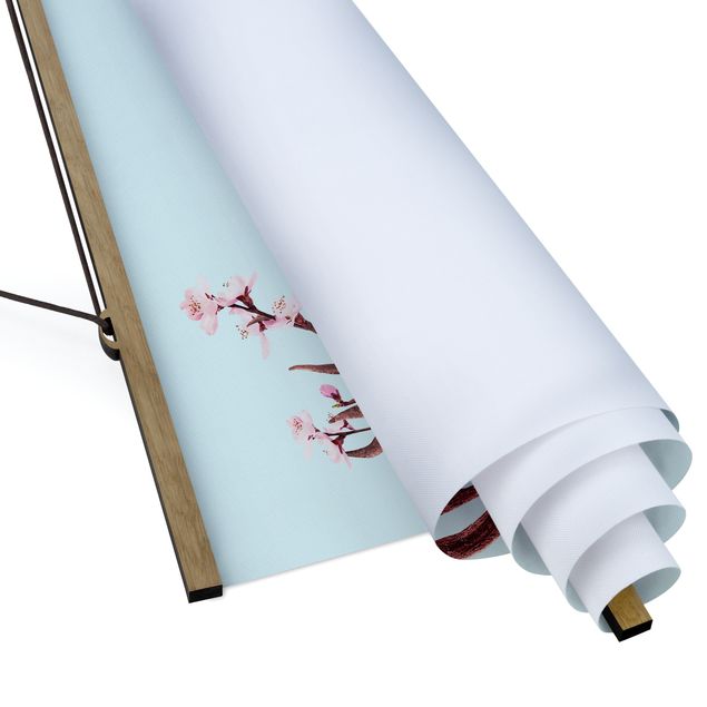Quadro su tessuto con stecche per poster - Cervo con Cherry Blossoms - Quadrato 1:1
