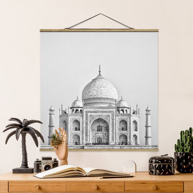 Quadro su tessuto con stecche per poster - Taj Mahal In Grey - Quadrato 1:1