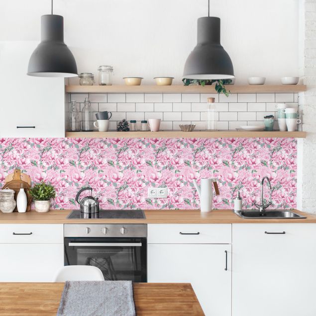 Rivestimenti cucina adesivi Sogno floreale rosato di rose in acquerello II