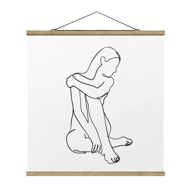 Quadro su tessuto con stecche per poster - Line Art Nudo donna Bianco e nero - Quadrato 1:1