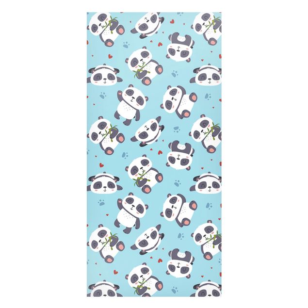 Lavagna magnetica - Teneri panda con impronte e cuori in pastello blu