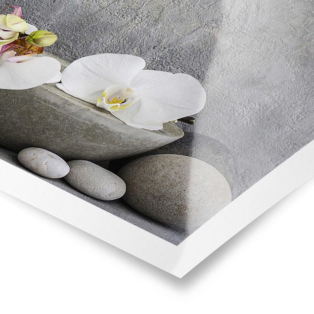 Poster - Zen Buddha con orchidee bianche - Panorama formato orizzontale