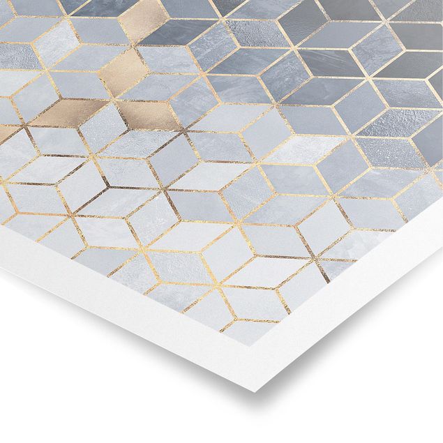 Poster - Bianco d'oro Geometria Blu - Quadrato 1:1