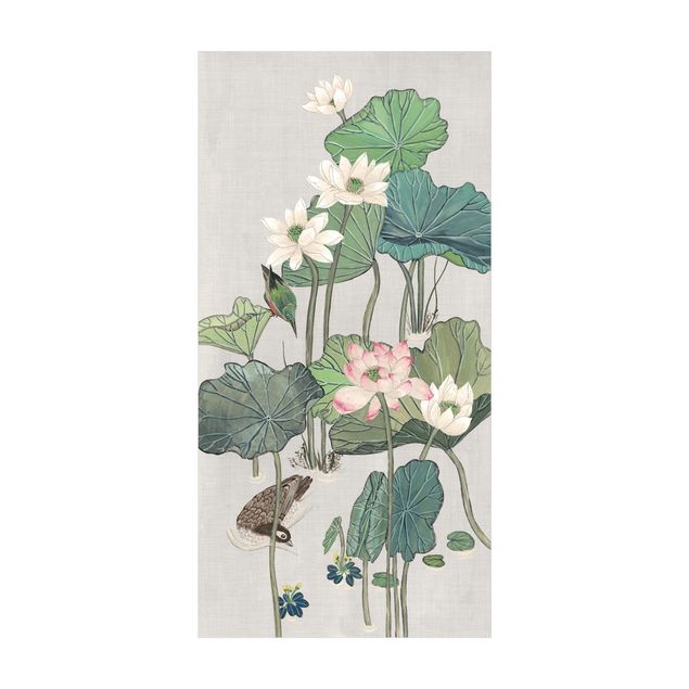 Tappeti floreali Illustrazione vintage di fiori di loto nello stagno II