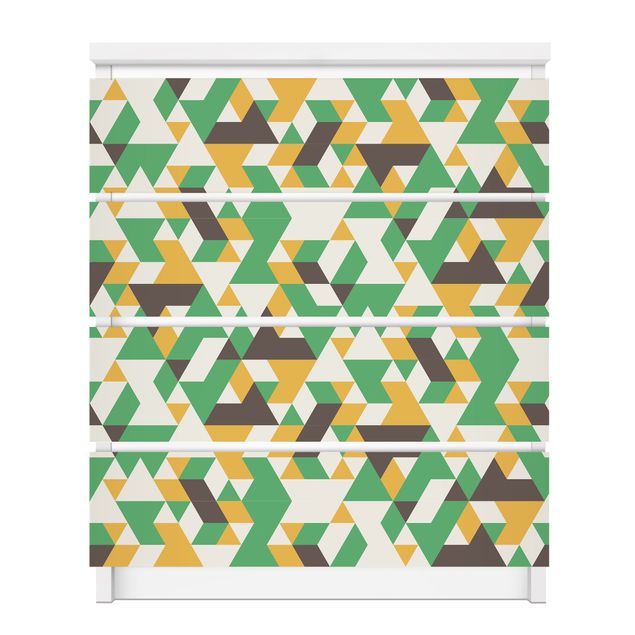 Carta adesiva per mobili IKEA - Malm Cassettiera 4xCassetti - No.RY34 Green Triangles