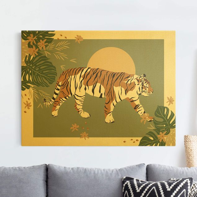 Quadro su tela oro - Animali del safari - Tigre al tramonto