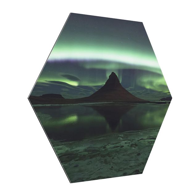 Esagono in Alluminio Dibond - Aurora in Islanda