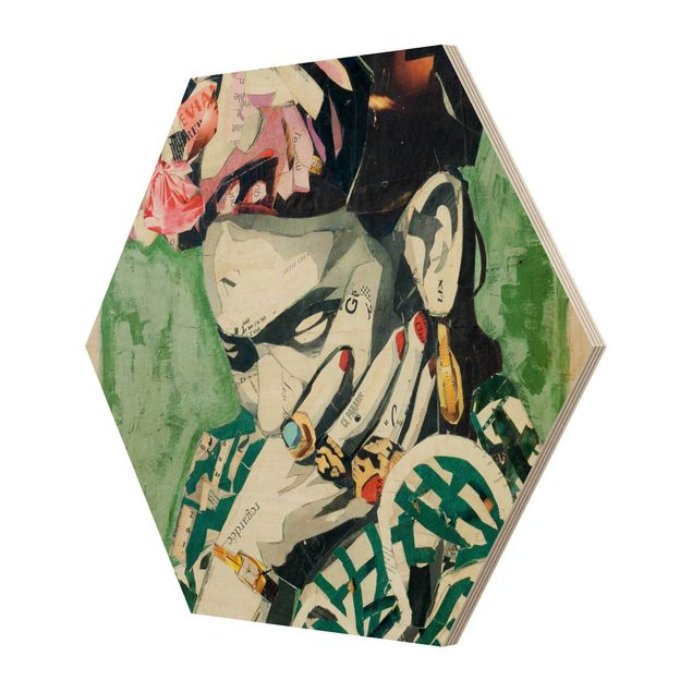 Esagono in legno - Frida Kahlo - Collage No.3