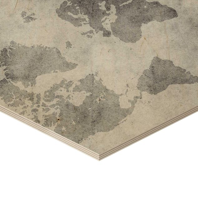 Esagono in legno - Vintage Mappa del mondo II