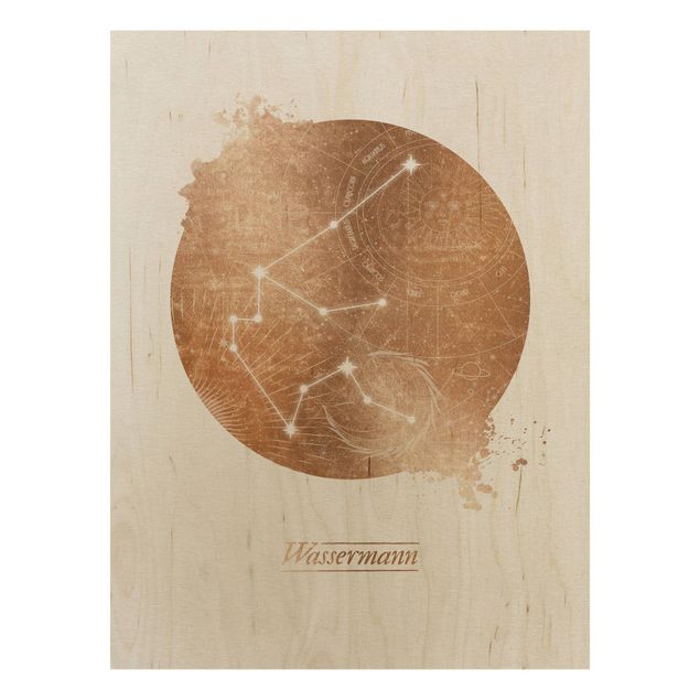 Stampa su legno - Segno zodiacale Acquario oro - Verticale 4:3