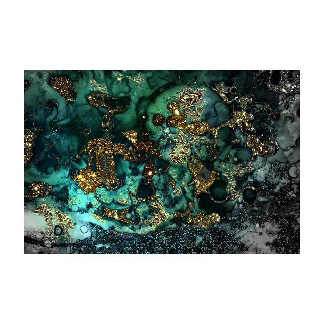 Tappeti neri Isole di mare d'oro astratto