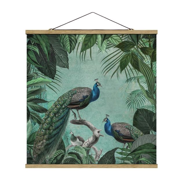 Quadro su tessuto con stecche per poster - Shabby Chic Collage - Noble Peacock - Quadrato 1:1