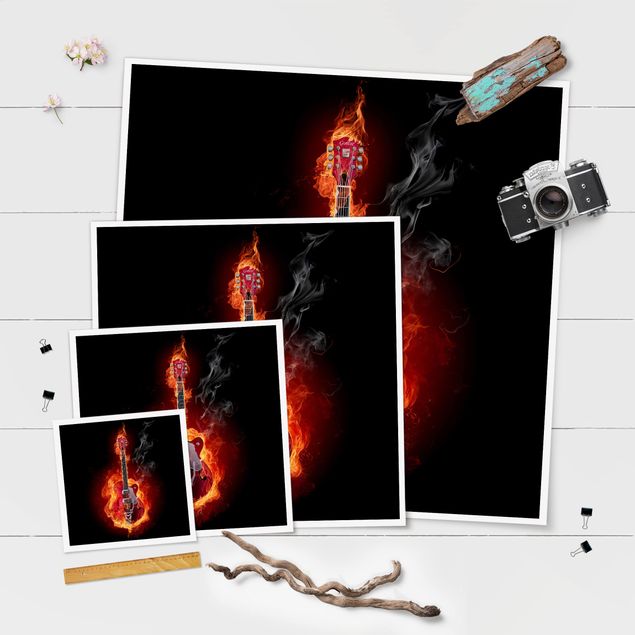 Poster - Chitarra In Flames - Quadrato 1:1