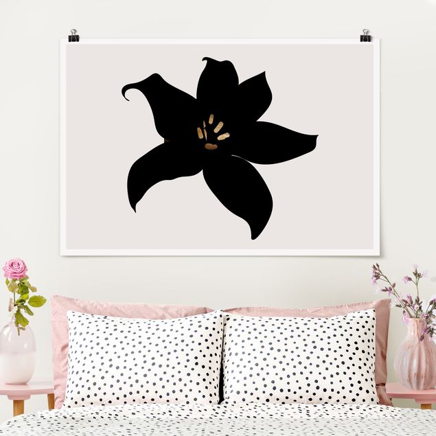 Poster bianco e nero formato orizzontale Mondo vegetale grafico - Orchidea nera e oro
