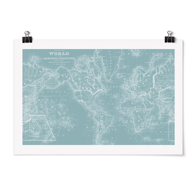 Poster - Mappa del mondo in Blue Ice - Orizzontale 2:3