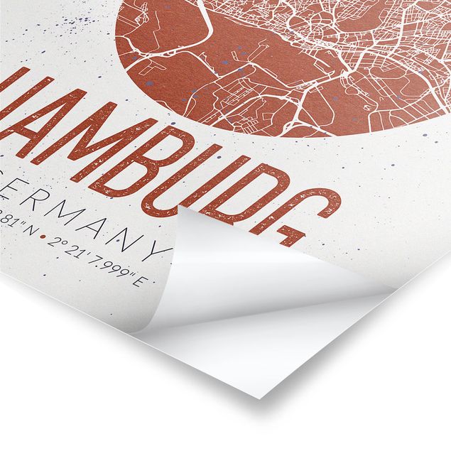 Poster - Mappa Hamburg - Retro - Verticale 4:3
