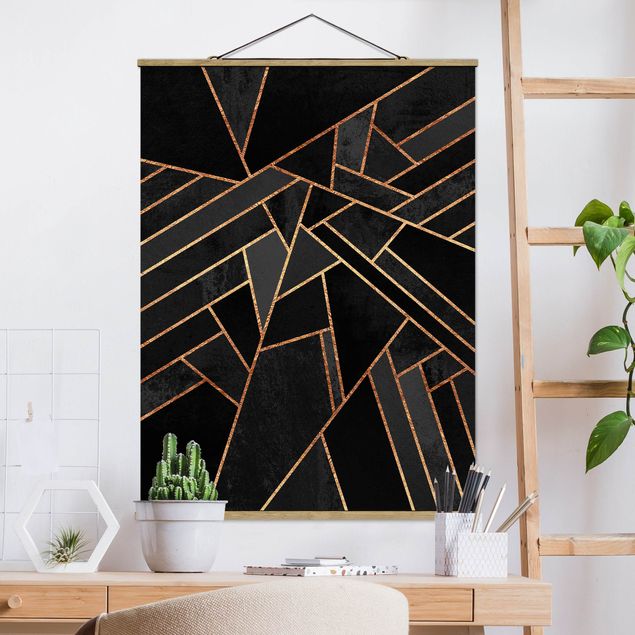 quadro astratto moderno Triangoli neri oro