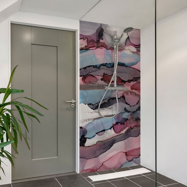 Rivestimenti per doccia disegni Onde di surf in viola con oro rosa