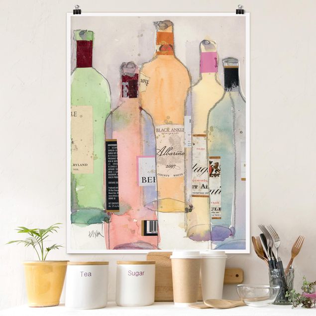 Poster - Bottiglie di vino in acquerello II - Verticale 4:3