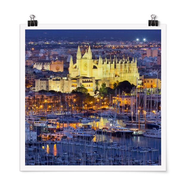 Poster - Palma De Mallorca City Skyline e il porto - Quadrato 1:1