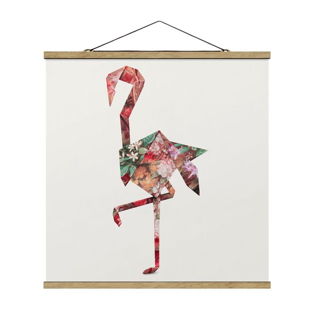Foto su tessuto da parete con bastone - origami Flamingo - Quadrato 1:1