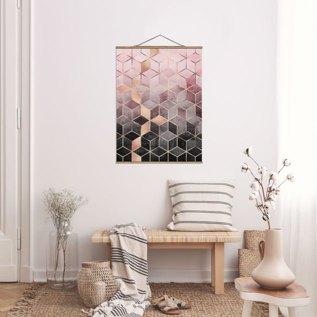 Foto su tessuto da parete con bastone - Elisabeth Fredriksson - Rosa Grigio d'oro Geometria - Verticale 4:3