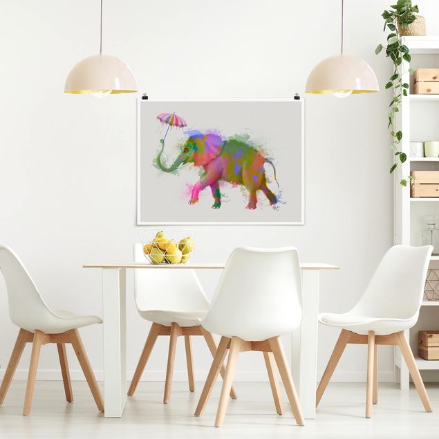 Poster illustrazioni Elefante a schizzi d'arcobaleno