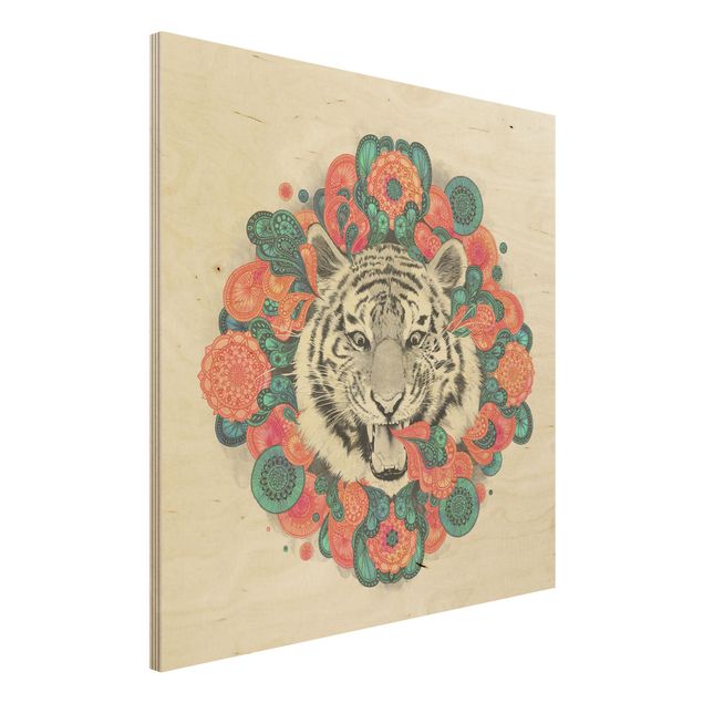 Stampa su legno - Illustrazione Tiger disegno Mandala Paisley - Quadrato 1:1