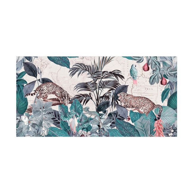 Tappeti floreali moderni Collage vintage - Grandi felini nella giungla