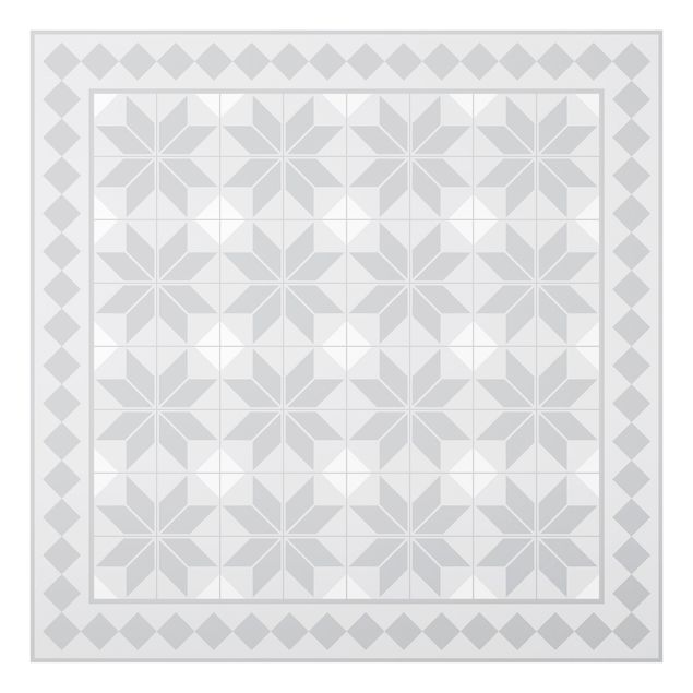 Paraschizzi in vetro - Piastrelle geometriche fiorestella in grigio con bordi - Quadrato 1:1