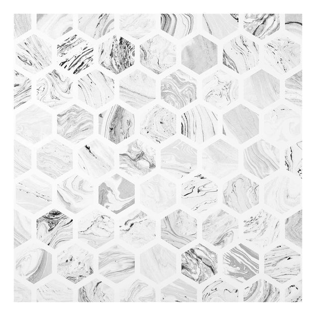 Paraschizzi in vetro - Esagoni di marmo in tonalità di grigio - Quadrato 1:1