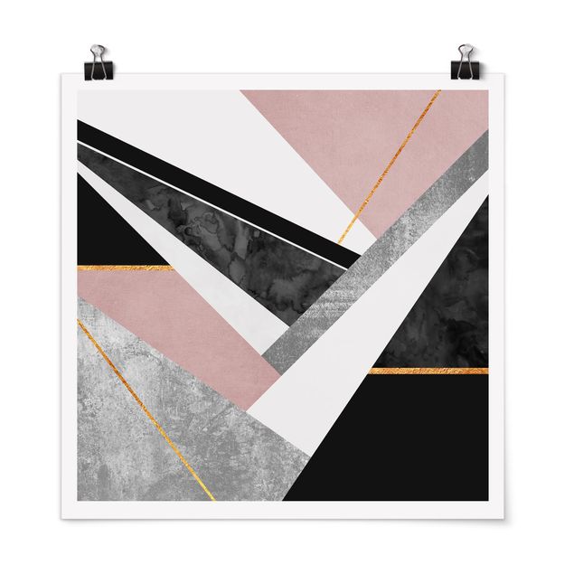 Poster - Bianco e nero Geometria con oro - Quadrato 1:1
