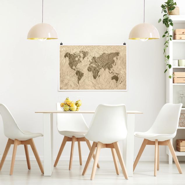 Poster - Paper World Map Beige Marrone - Orizzontale 2:3