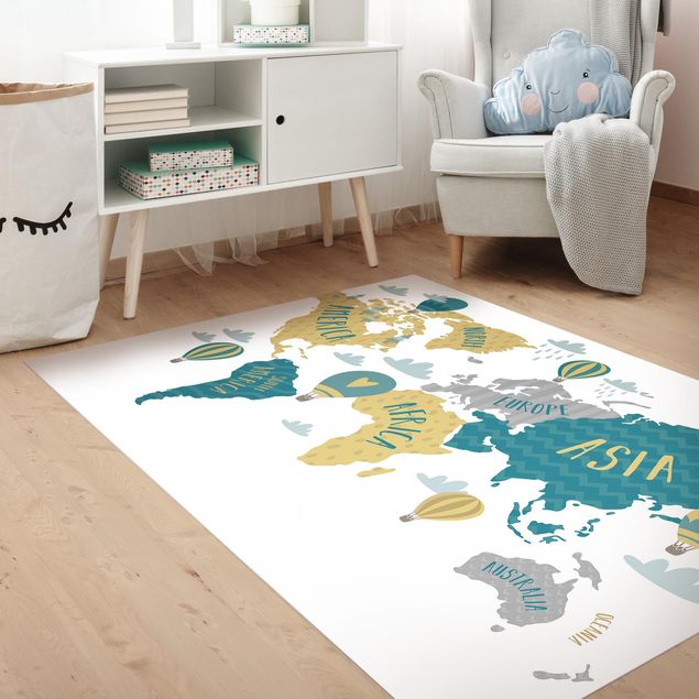 Tappeti moderni World Map with Hot-Air Balloon